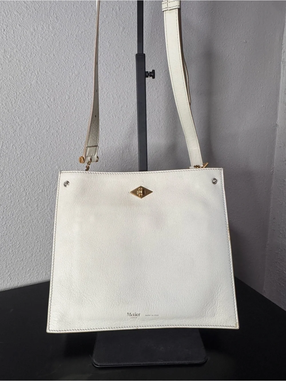 Metier Stowaway Cream Leather Crossbody Bag with Gold Accent
